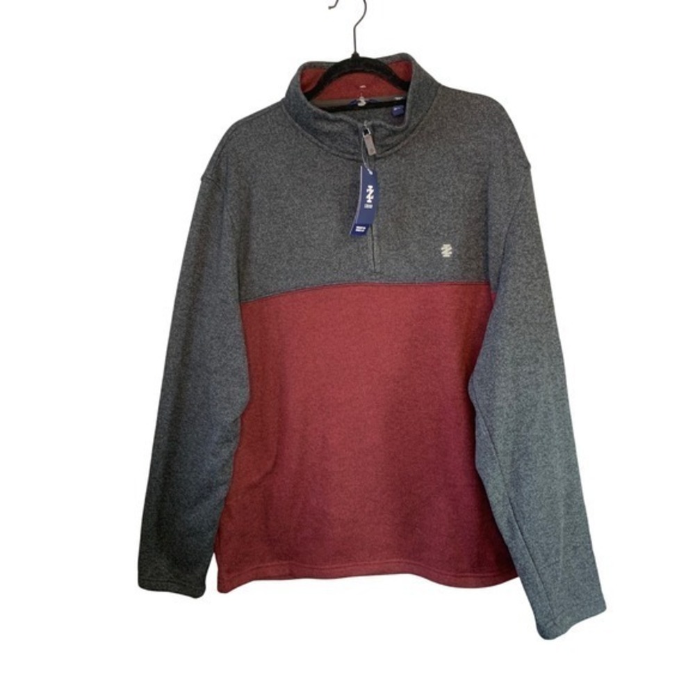 IZOD Mens NWT Pullover Knit Quarter Zip Sweater Gray Red Color Block XXL